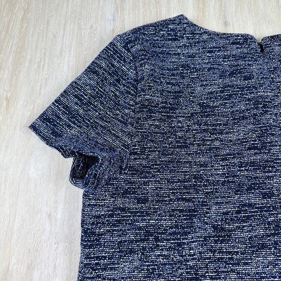 Adrianna Papell Navy Tweed Knit Short Sleeve Elegant Office Chic Shift Dress 10 - Picture 7 of 13